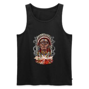 Coiffe de chef indien amérindien - Débardeur bio Premium Homme - noir - Devant - Michal (187cm)