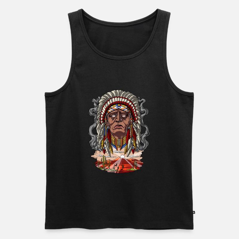 Indianischer Häuptling Kopfschmuck - Männer Premium Bio Tank Top - Schwarz