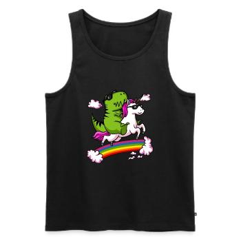 T-Rex Dinosaure Equitation Unicorn Magical Rainbow - Débardeur bio Premium Homme - noir - Devant - Michal (187cm)
