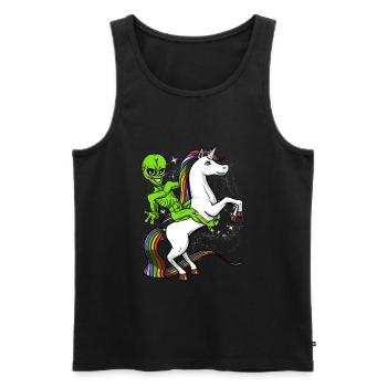 Space Alien Riding Unicorn UFO Cosmic - Men's Premium Organic Tank Top - black - Front - Michal (187cm)