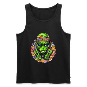 Funny Hippie Alien Psychedelic Peace Sign - Men's Premium Organic Tank Top - black - Front - AI Model Male 178 light (178cm)