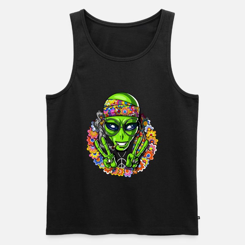 Lustiges Hippie-Alien-psychedelisches Friedenszeichen - Männer Premium Bio Tank Top - Schwarz