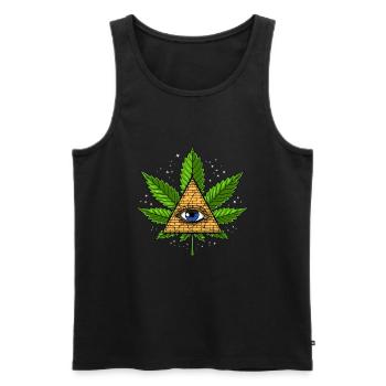 Pyramide d'Illuminati de feuille de mauvaise herbe - Débardeur bio Premium Homme - noir - Devant - AI Model Male 178 light (178cm)