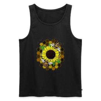 Hippie des abeilles de tournesol - Débardeur bio Premium Homme - noir - Devant - Michal (187cm)