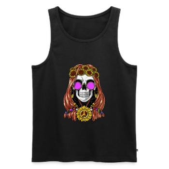 Sonnenblumen Hippie Totenkopf - Männer Premium Bio Tank Top - Schwarz - Vorne - Michal (187cm)