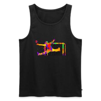 Aquarell-Splash Handball-Torwart Geschenkidee - Männer Premium Bio Tank Top - Schwarz - Vorne - Michal (187cm)