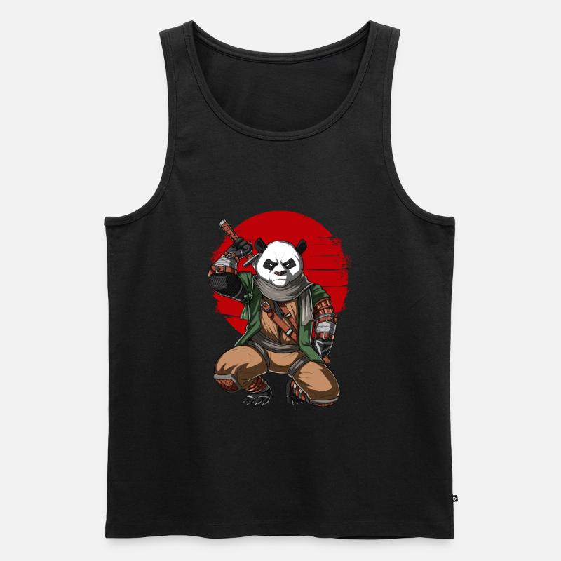 Panda Bär Ninja Samurai - Männer Premium Bio Tank Top - Schwarz