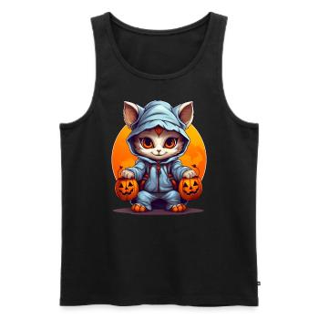 Dressed up Halloween cat with jack lanterns - Men's Premium Organic Tank Top - black - Front - Michal (187cm)