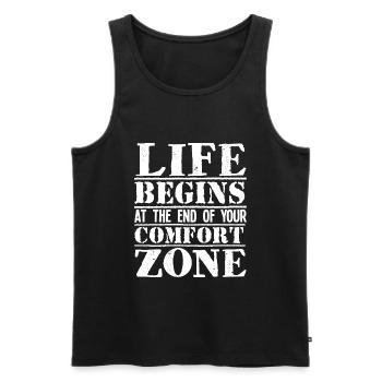 Life begins at the end of your comfort Zone Spruch - Männer Premium Bio Tank Top - Schwarz - Vorne - AI Model Male 178 light (178cm)