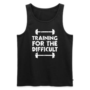 Entraînement pour le gymnase de mème difficile - Débardeur bio Premium Homme - noir - Devant - AI Model Male 178 light (178cm)