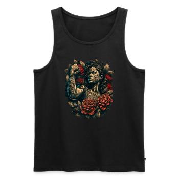 Femme forte Mère Roses Cadeau de fête des mères - Débardeur bio Premium Homme - noir - Devant - AI Model Male 178 light (178cm)