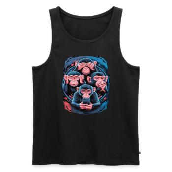 Wise Monkey With Mobile Phone Funny Social Media Design - Men's Premium Organic Tank Top - black - Front - AI Model Male 178 light (178cm)