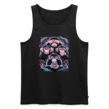 Wise Monkey With Mobile Phone Funny Multi Media Design - Men's Premium Organic Tank Top - black - Front - AI Model Male 178 light (178cm)