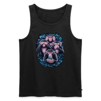 Wise Monkey With Mobile Phone Funny Multi Media Design - Men's Premium Organic Tank Top - black - Front - AI Model Male 178 light (178cm)
