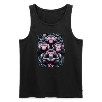 Wise Monkey With Mobile Phone Funny Multi Media Design - Men's Premium Organic Tank Top - black - Front - AI Model Male 178 light (178cm)