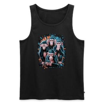 Wise Monkey With Mobile Phone Funny Multi Media Design - Men's Premium Organic Tank Top - black - Front - AI Model Male 178 light (178cm)