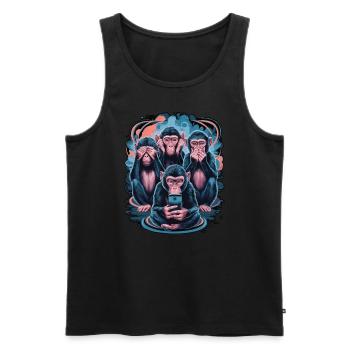 Wise Monkey With Mobile Phone Funny Multi Media Design - Men's Premium Organic Tank Top - black - Front - AI Model Male 178 light (178cm)