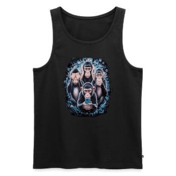 Wise Monkey With Mobile Phone Funny Multi Media Design - Men's Premium Organic Tank Top - black - Front - AI Model Male 178 light (178cm)