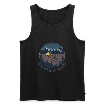 Adventure Is Calling, Outdoor, Mountain Themed - Men's Premium Organic Tank Top - black - Front - AI Model Male 178 light (178cm)