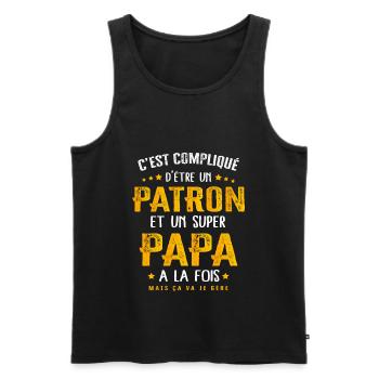 Papa patron cadeau drôle fête des pères - Débardeur bio Premium Homme - noir - Devant - Michal (187cm)