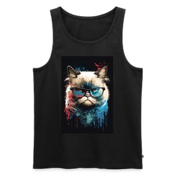 Morgenmuffel Besserwisser Katze Brille Ink - Männer Premium Bio Tank Top - Schwarz - Vorne - AI Model Male 178 light (178cm)
