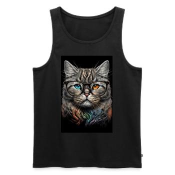 Morgenmuffel Besserwisser Katze Brille Ink - Männer Premium Bio Tank Top - Schwarz - Vorne - AI Model Male 178 light (178cm)