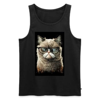 Morgenmuffel Besserwisser Katze Brille Ink - Männer Premium Bio Tank Top - Schwarz - Vorne - AI Model Male 178 light (178cm)