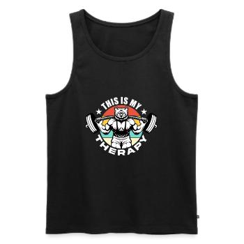 Workout, Fitness, Gym, Workout, Sports, Fun - Men's Premium Organic Tank Top - black - Front - AI Model Male 178 light (178cm)