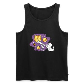 Katze mit Teleskop Kosmologe - Männer Premium Bio Tank Top - Schwarz - Vorne - Michal (187cm)