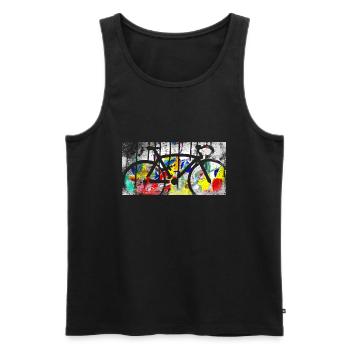vélo,vintage,illustration,coloré,rétro,graffiti - Débardeur bio Premium Homme - noir - Devant - Michal (187cm)
