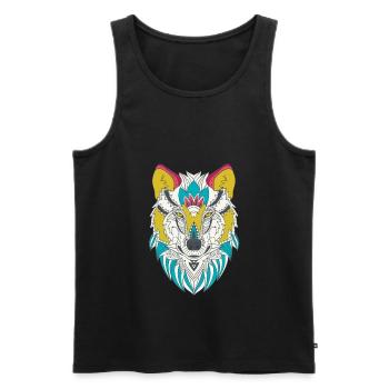 Wolf Kopf Bunt - Männer Premium Bio Tank Top - Schwarz - Vorne - AI Model Male 178 light (178cm)
