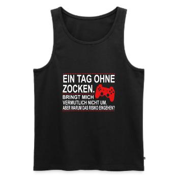 Funny gamer saying A day without gambling - Men's Premium Organic Tank Top - black - Front - AI Model Male 178 light (178cm)
