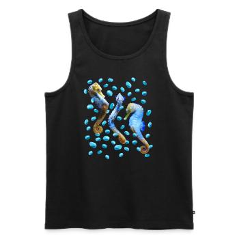 Hippocampe dansant avec des bulles d’eau, naturel - Débardeur bio Premium Homme - noir - Devant - AI Model Male 178 light (178cm)