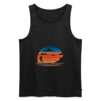 Retro Backpacker Hiking Vintage Design Men Women - Männer Premium Bio Tank Top - Schwarz - Vorne - Michal (187cm)