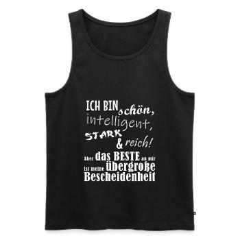 Lustiger Spruch meine übergroße Bescheidenheit - Männer Premium Bio Tank Top - Schwarz - Vorne - Michal (187cm)