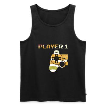 Player 1 - Partner Paar Gaming Konsole Partnerlook - Männer Premium Bio Tank Top - Schwarz - Vorne - AI Model Male 178 light (178cm)