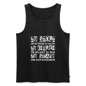 Funny saying shirt - Men's Premium Organic Tank Top - black - Front - AI Model Male 178 light (178cm)