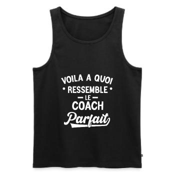 Coach Parfait Cadeau Humour Personnalisé - Débardeur bio Premium Homme - noir - Devant - Michal (187cm)
