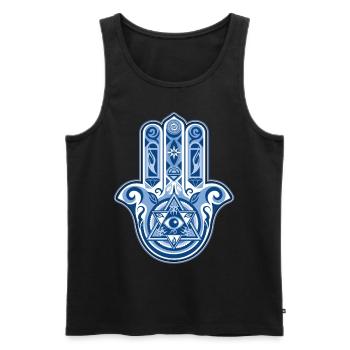 Hamsa Hand Of Fatima, symbol, eye, triangle - Men's Premium Organic Tank Top - black - Front - AI Model Male 178 light (178cm)