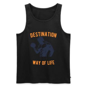 Body Building - Fit is not a destination - Männer Premium Bio Tank Top - Schwarz - Vorne - AI Model Male 178 light (178cm)