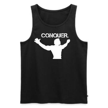 Conquer. Bodybuilding-Design - Männer Premium Bio Tank Top - Schwarz - Vorne - AI Model Male 178 light (178cm)