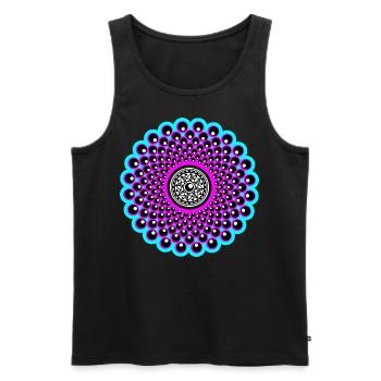 Mandala néon en rose et bleu bébé dans le style Goa - Débardeur bio Premium Homme - noir - Devant - AI Model Male 178 light (178cm)