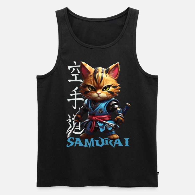 Samurai Cat - Männer Premium Bio Tank Top - Schwarz