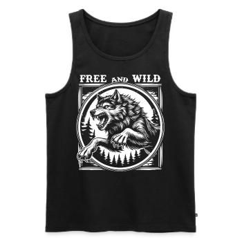 Loup vintage dans le saut – T-shirt libre et sauvage - Débardeur bio Premium Homme - noir - Devant - AI Model Male 178 light (178cm)