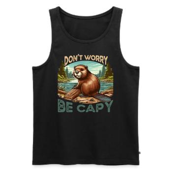 Ne vous inquiétez pas, soyez capy - Vêtements pour les amoureux de Capybara - Débardeur bio Premium Homme - noir - Devant - AI Model Male 178 light (178cm)