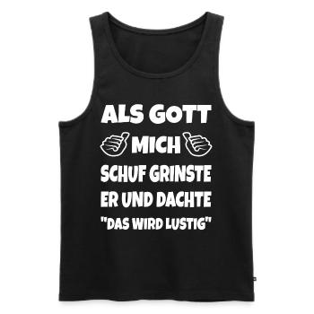 Lustige Sprüche als Gott mich schuf - Männer Premium Bio Tank Top - Schwarz - Vorne - AI Model Male 178 light (178cm)