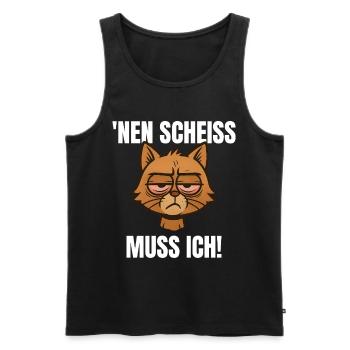 Lustige Katze mit frechem Spruch 'nen Scheiss - Männer Premium Bio Tank Top - Schwarz - Vorne - AI Model Male 178 light (178cm)