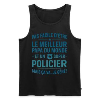 Super Papa Policier cadeau fête des pères Noël - Débardeur bio Premium Homme - noir - Devant - AI Model Male 178 light (178cm)