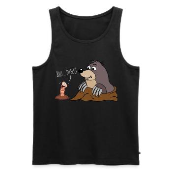 Taupe et ver de terre - graphiques amusants - Débardeur bio Premium Homme - noir - Devant - AI Model Male 178 light (178cm)