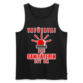 Sanitäterin im Rettungsdienst Spruch - Männer Premium Bio Tank Top - Schwarz - Vorne - AI Model Male 178 light (178cm)